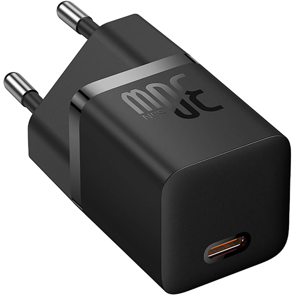 Netzladegerät 30W, 1x USB-C + Kabel USB-C mit Geflecht, Baseus GaN5 Fast Charger Mini, Schwarz