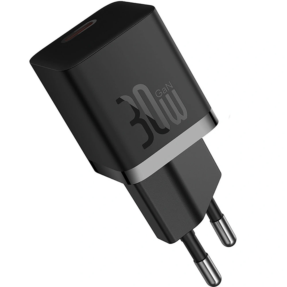 Netzladegerät 30W, 1x USB-C + Kabel USB-C mit Geflecht, Baseus GaN5 Fast Charger Mini, Schwarz