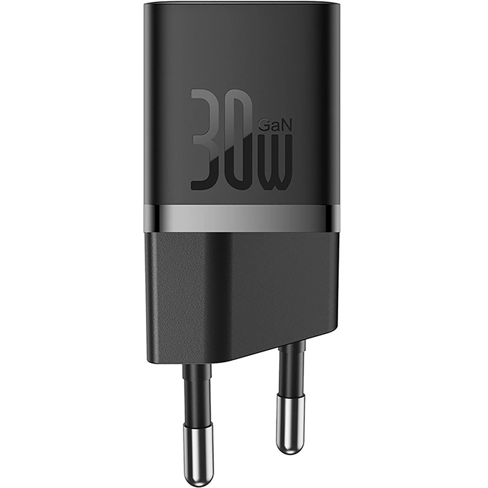 Netzladegerät 30W, 1x USB-C + Kabel USB-C mit Geflecht, Baseus GaN5 Fast Charger Mini, Schwarz