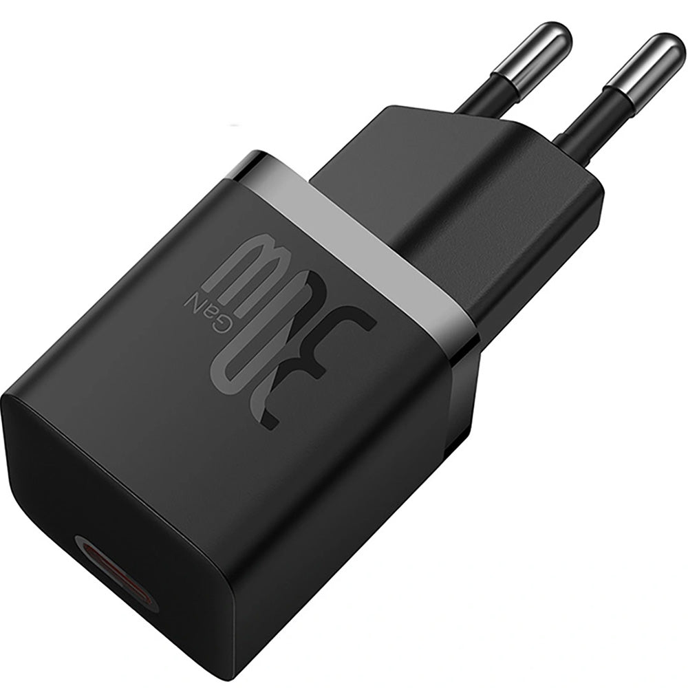 Netzladegerät 30W, 1x USB-C + Kabel USB-C mit Geflecht, Baseus GaN5 Fast Charger Mini, Schwarz