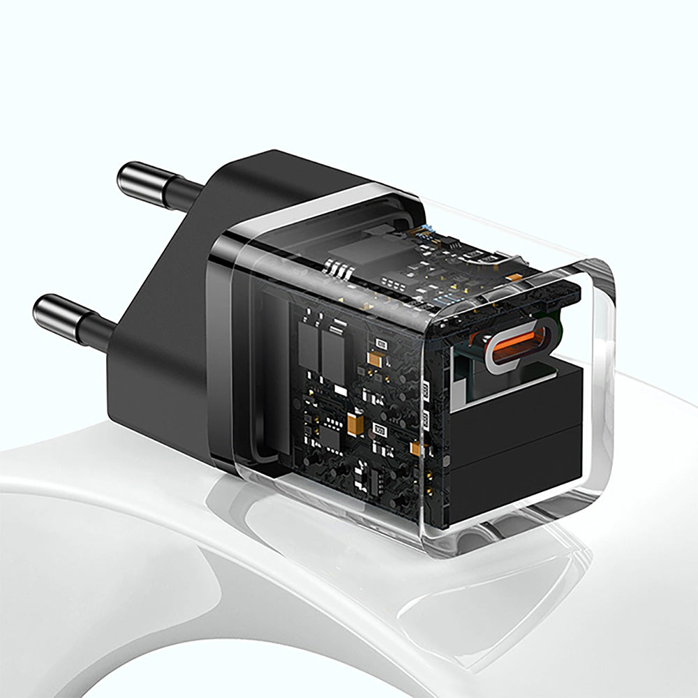 Netzladegerät 30W, 1x USB-C + Kabel USB-C mit Geflecht, Baseus GaN5 Fast Charger Mini, Schwarz