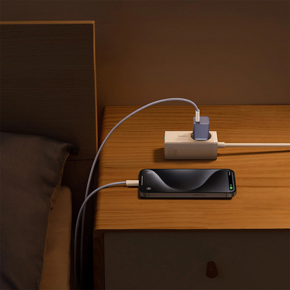 Netzladegerät 30W, 1x USB-C + Kabel USB-C mit Geflecht, Baseus GaN5 Fast Charger Mini, Violett
