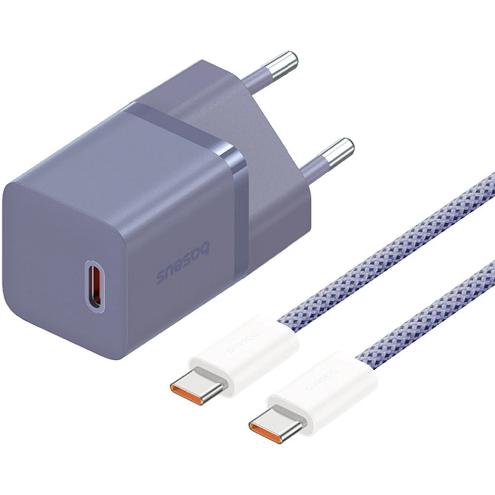 Netzladegerät 30W, 1x USB-C + Kabel USB-C mit Geflecht, Baseus GaN5 Fast Charger Mini, Violett