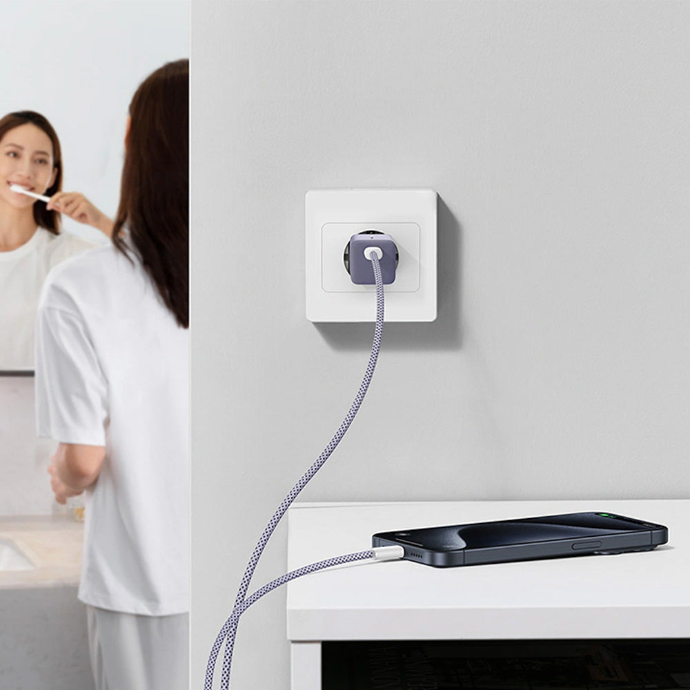 Netzladegerät 30W, 1x USB-C + Kabel USB-C mit Geflecht, Baseus GaN5 Fast Charger Mini, Violett