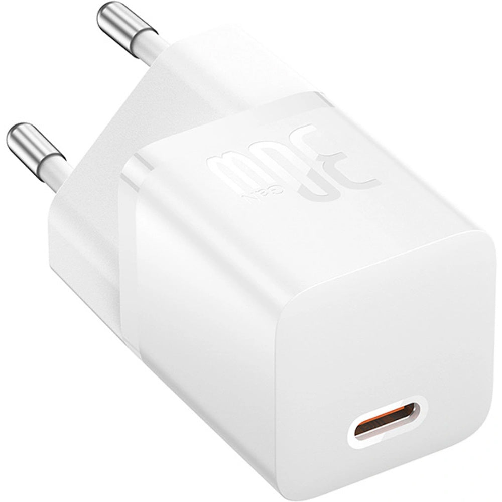 Netzladegerät 30W, 1x USB-C + Kabel USB-C mit Geflecht, Baseus GaN5 Fast Charger Mini, Weiß