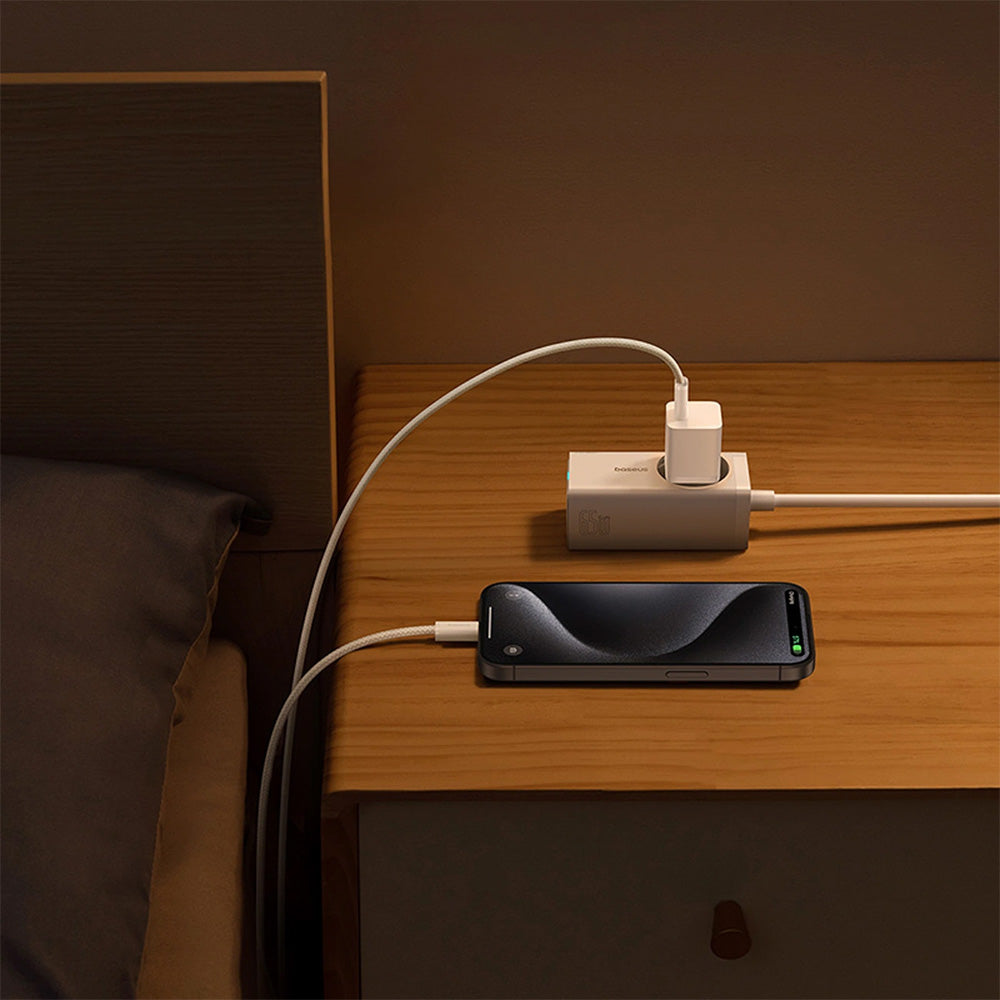 Netzladegerät 30W, 1x USB-C + Kabel USB-C mit Geflecht, Baseus GaN5 Fast Charger Mini, Weiß