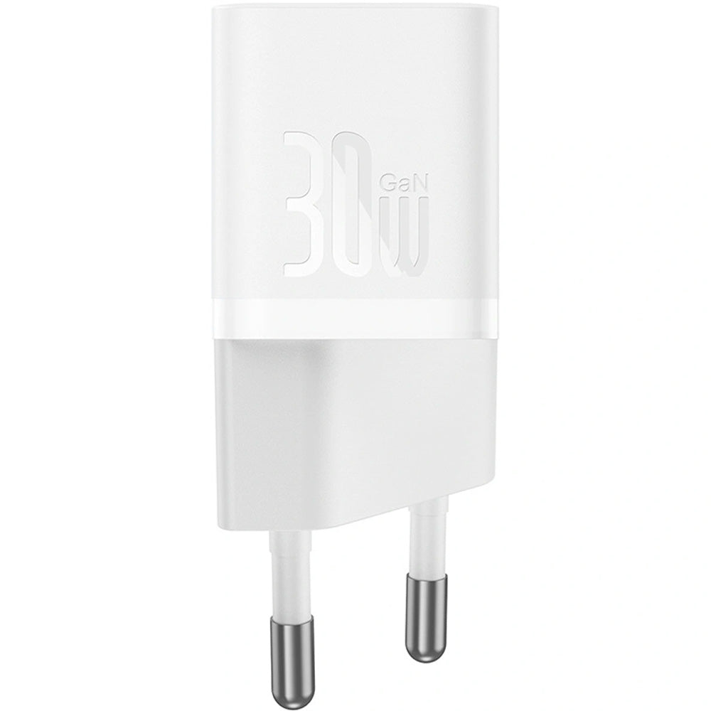 Netzladegerät 30W, 1x USB-C + Kabel USB-C mit Geflecht, Baseus GaN5 Fast Charger Mini, Weiß
