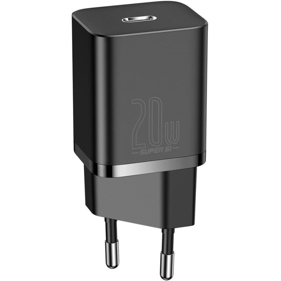 Wandladegerät Baseus Super Si USB-C 20W + kabel Lightning, Schwarz