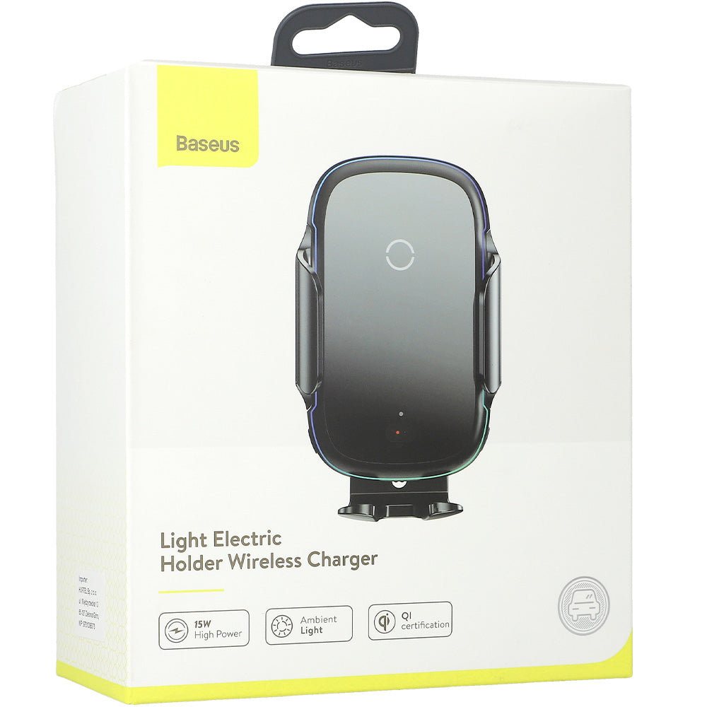 Autohalterung mit Qi-Aufladung für Windschutzscheibe / Armaturenbrett / Lüftungsöffnungen, Baseus Light Electric Holder 15W, Schwarz