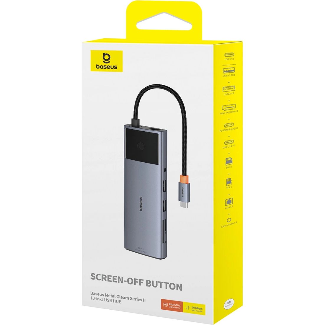 Hub, Adapter Baseus Metal Gleam Series II USB-C 10in1, 20 cm, Grau