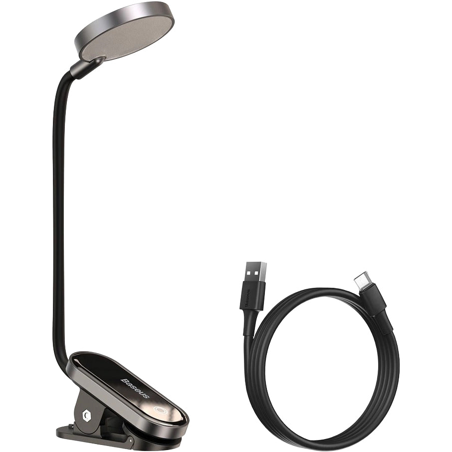 LED Clip Lampe mit Akku, Baseus Mini Clip Lamp, 350 mAh, 4000 K, Grau mit schwarzen Elementen