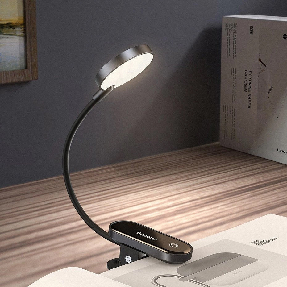 LED Clip Lampe mit Akku, Baseus Mini Clip Lamp, 350 mAh, 4000 K, Grau mit schwarzen Elementen