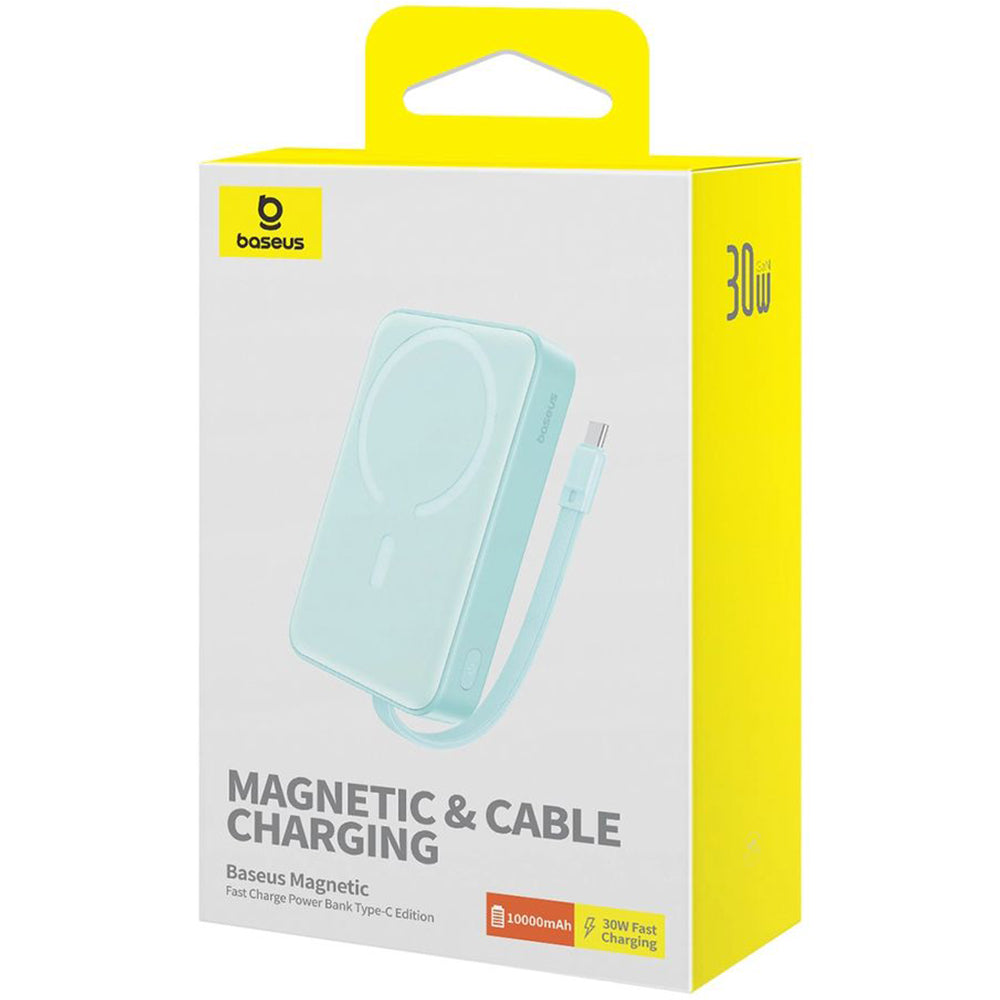 Baseus Magnetic Mini Induktive Qi-Powerbank mit integriertem USB-C-Kabel, für MagSafe, USB-C, 10 000 mAh 30W + Kabel, Blau