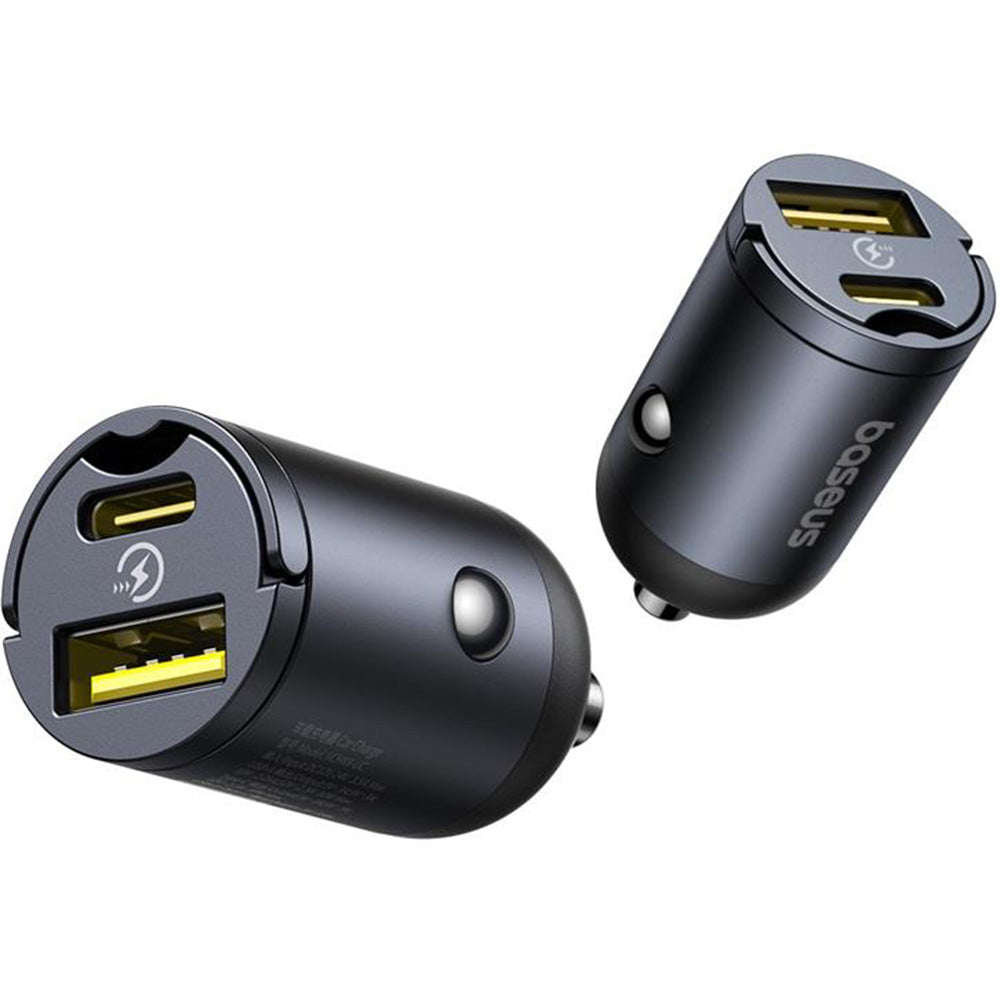 Autoladegerät PD 30W, 1x USB-A, 1x USB-C , Baseus Mini Tiny Star, Schwarz