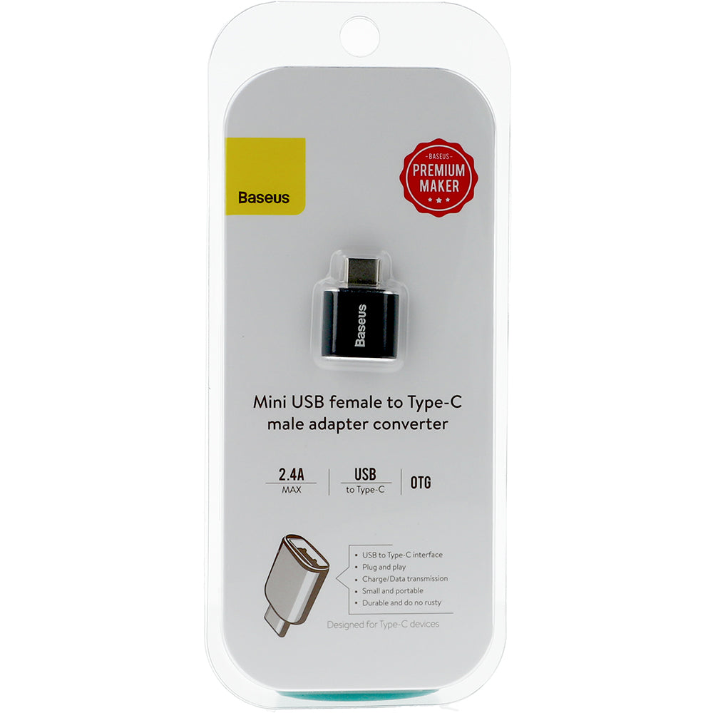 Adapter von USB-A (weiblich) auf USB-C (männlich), Baseus Mini, Schwarz