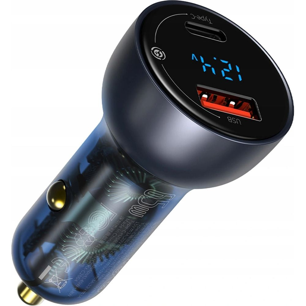 Autoladegerät mit Display, USB-A, USB-C, Baseus Particular, 65W, QC, PD, PPS, Huawei SCP, AFC, Dunkelgrau