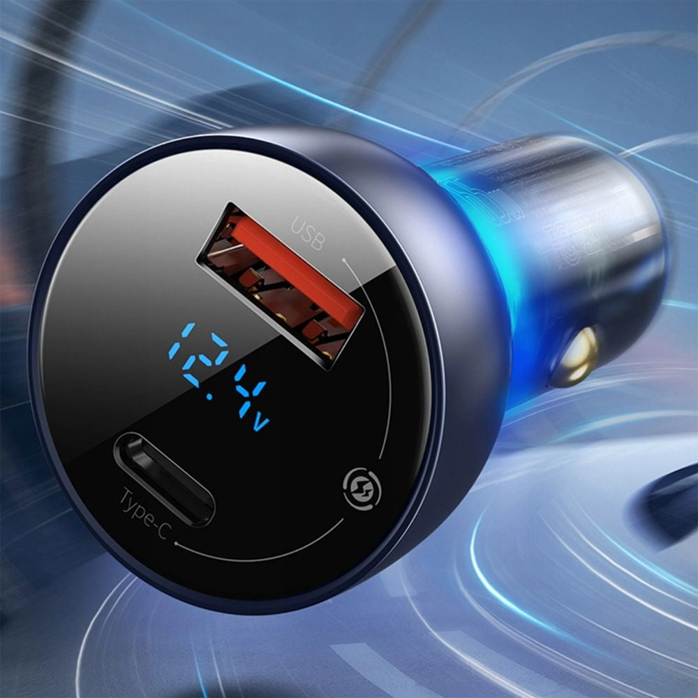 Autoladegerät mit Display, USB-A, USB-C, Baseus Particular, 65W, QC, PD, PPS, Huawei SCP, AFC, Dunkelgrau
