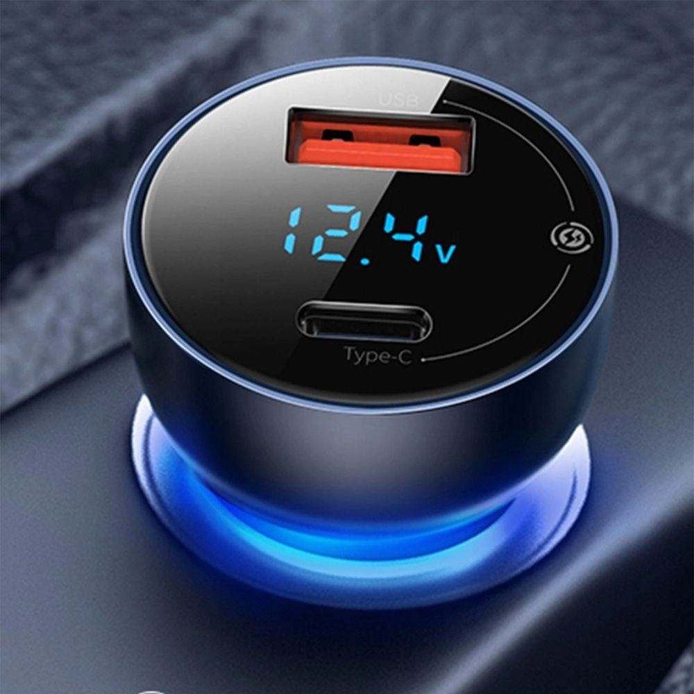 Autoladegerät mit Display, USB-A, USB-C, Baseus Particular, 65W, QC, PD, PPS, Huawei SCP, AFC, Dunkelgrau