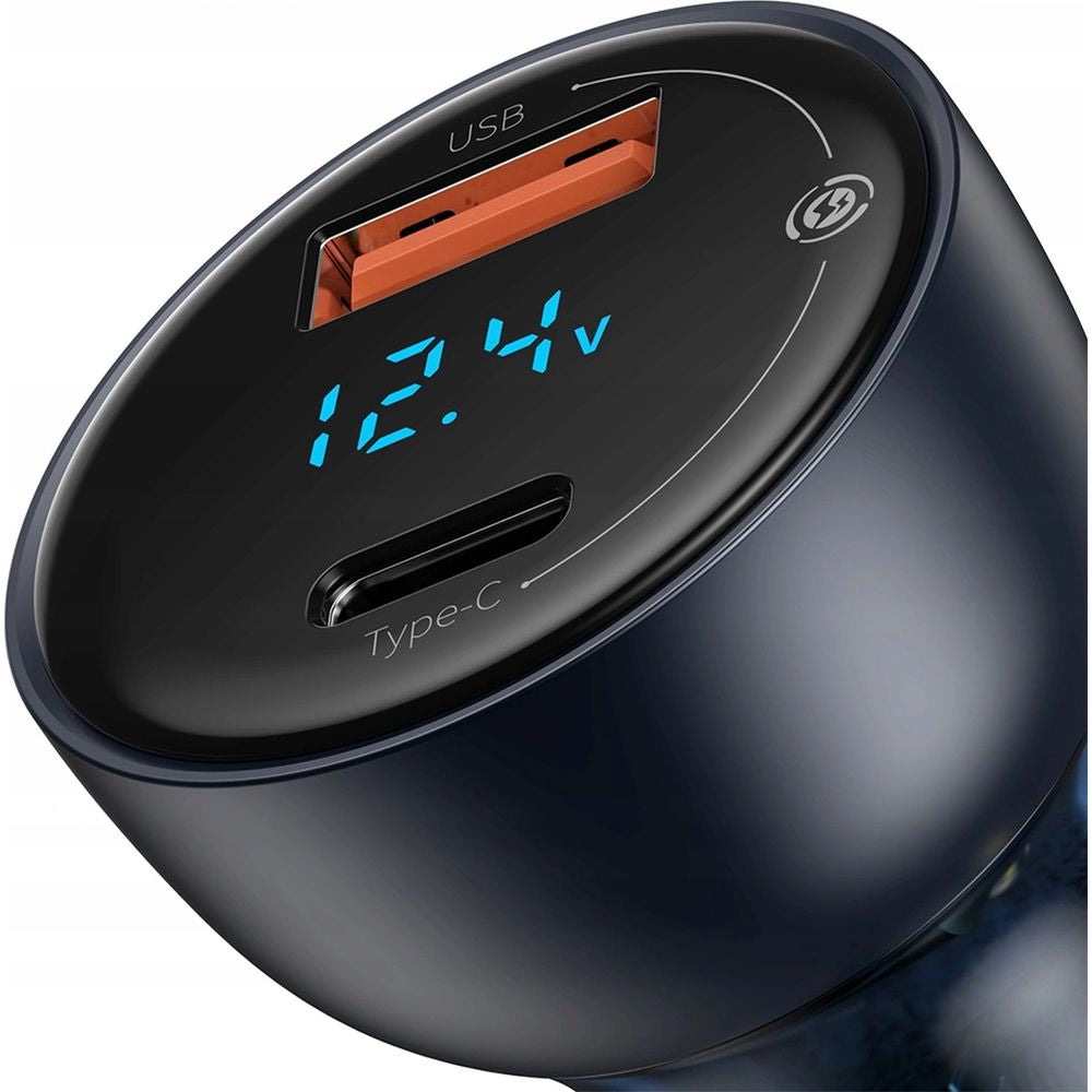 Autoladegerät mit Display, USB-A, USB-C, Baseus Particular, 65W, QC, PD, PPS, Huawei SCP, AFC, Dunkelgrau
