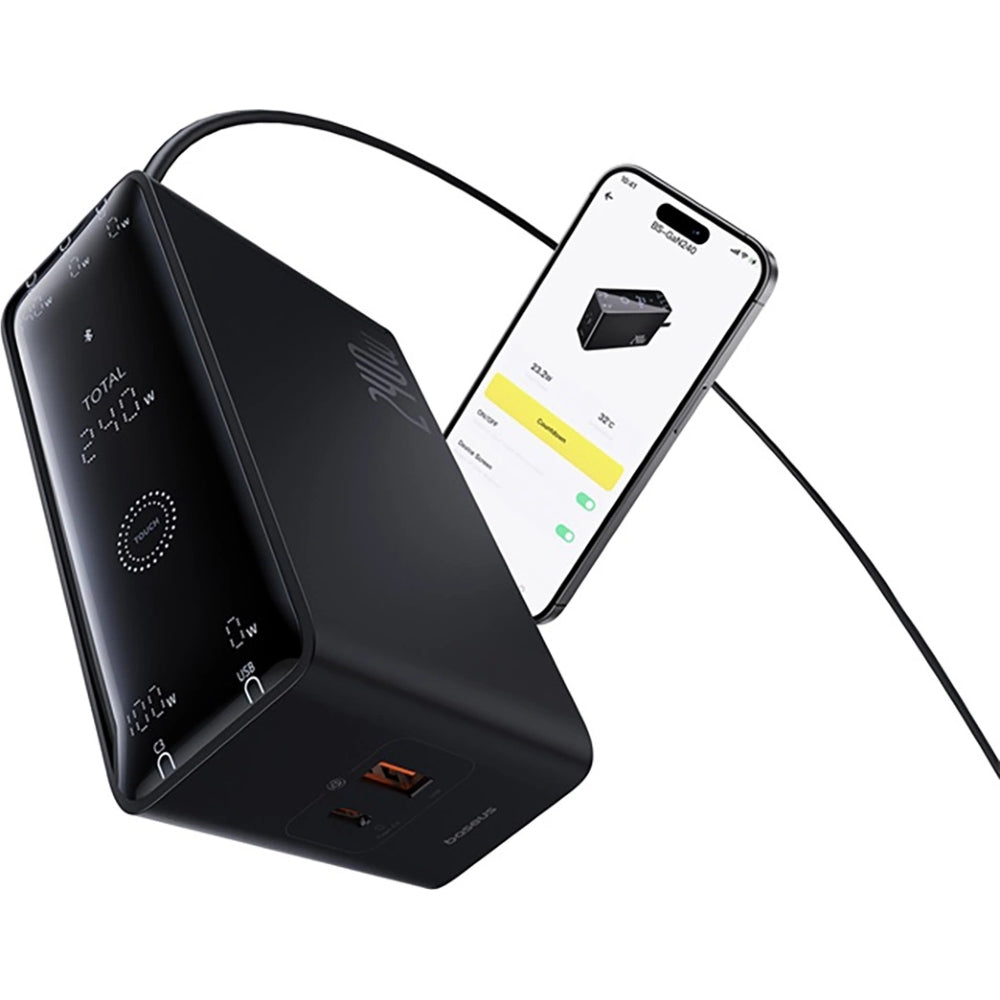 Ladestation GaN mit 240W, 3x USB-C PD, 1x USB-A und 1x DC, Baseus Digital, Schwarz