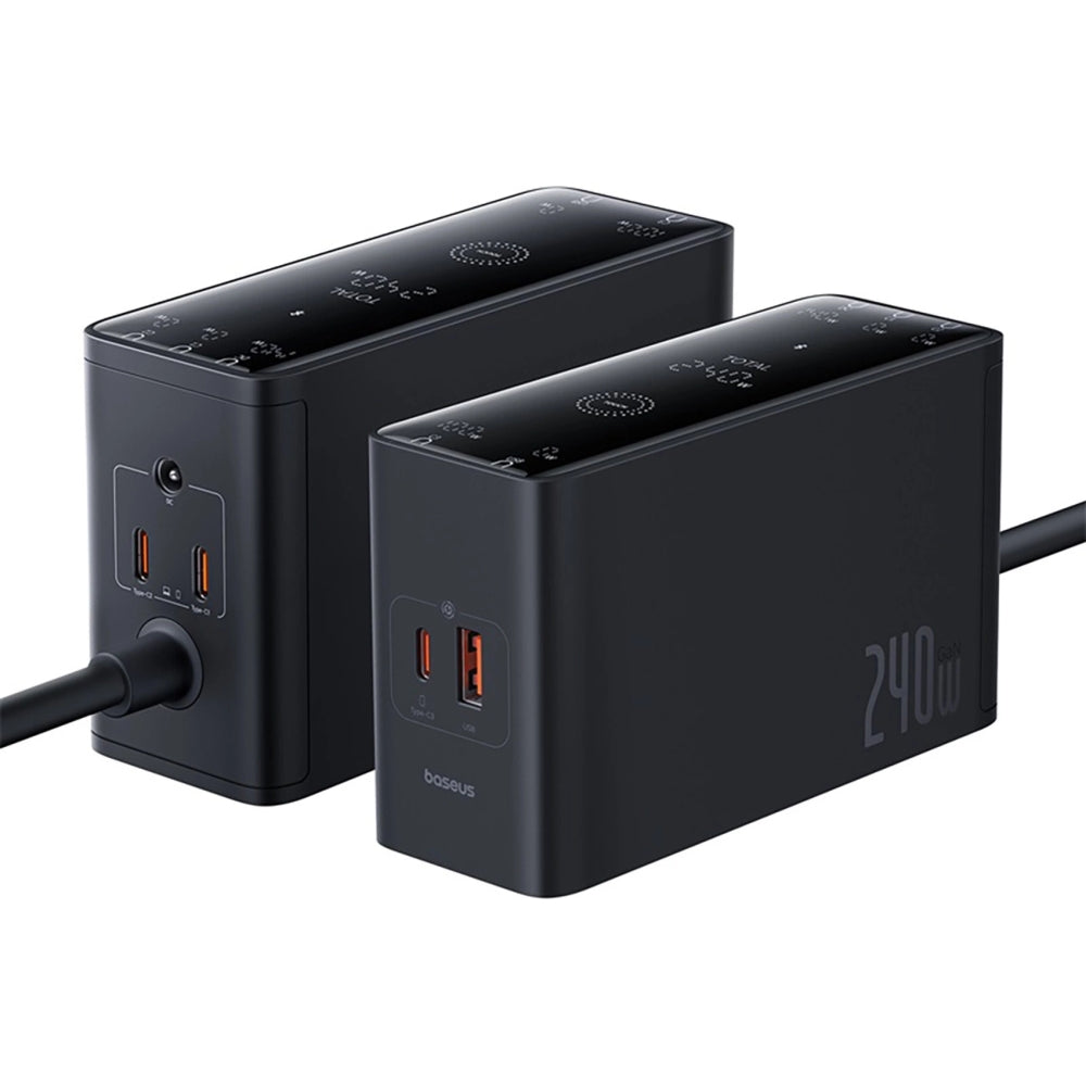 Ladestation GaN mit 240W, 3x USB-C PD, 1x USB-A und 1x DC, Baseus Digital, Schwarz