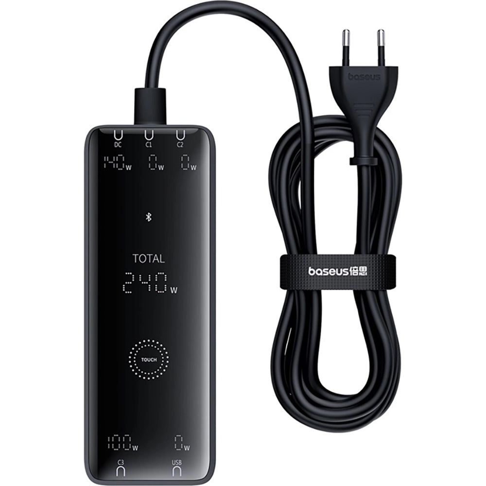 Ladestation GaN mit 240W, 3x USB-C PD, 1x USB-A und 1x DC, Baseus Digital, Schwarz