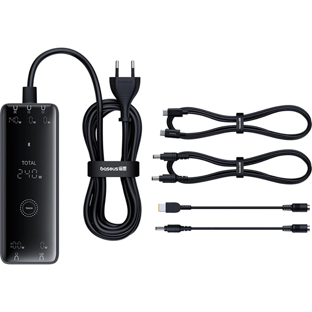 Ladestation GaN mit 240W, 3x USB-C PD, 1x USB-A und 1x DC, Baseus Digital, Schwarz