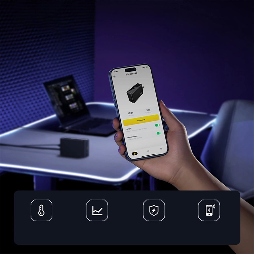 Ladestation GaN mit 240W, 3x USB-C PD, 1x USB-A und 1x DC, Baseus Digital, Schwarz