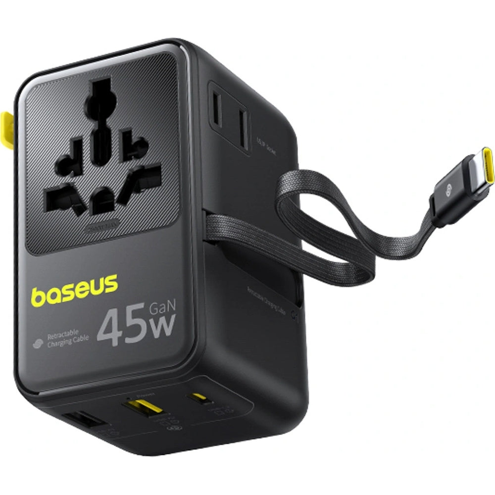 Adapter Reise / Netzladegerät Baseus PicoGo AG11 45W 6-in-1 EU/UK/US/AU/JP/CN + Kabel, Schwarz