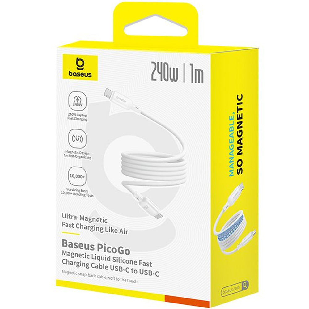 Magnetkabel USB-C zu USB-C, PD 240W, 5A, 480 Mb/s, 1m, Baseus PicoGo, Weiß