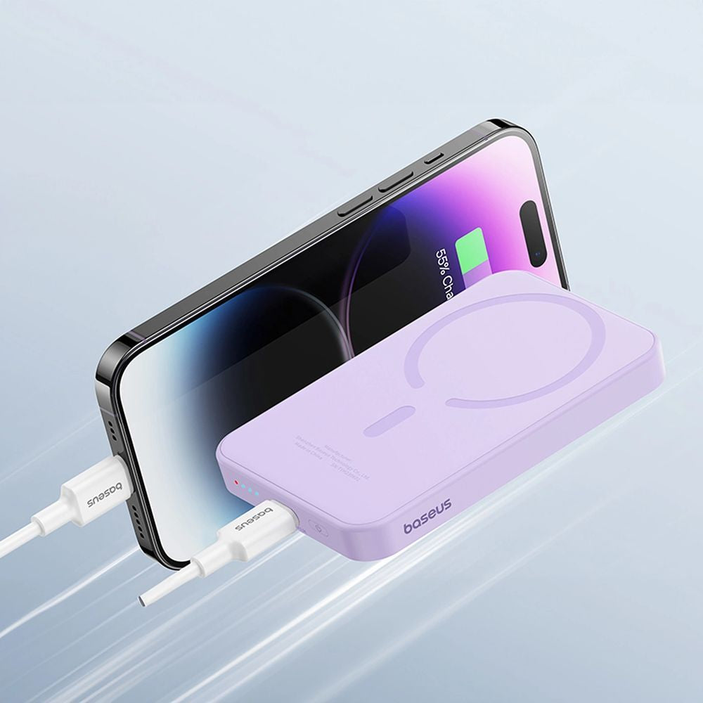 Baseus Magnetic Mini magnetische Powerbank für MagSafe, USB-C, 5000mAh 20W + Kabel, Violett