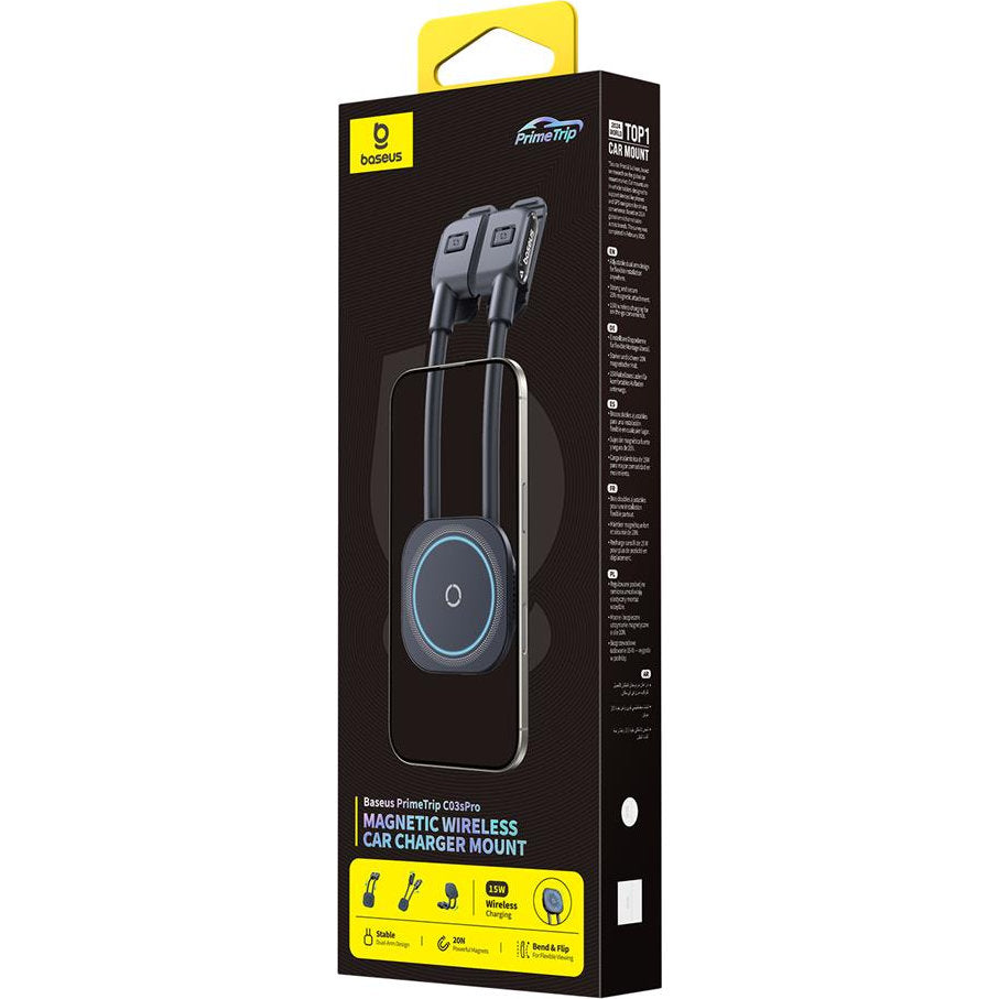 Magnetische Handy-Halterung mit 15W induktivem Laden mit MagSafe für Cockpit, Baseus PrimeTrip C03sPro, Schwarz