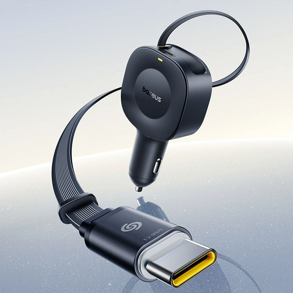 Autoladegerät USB-C mit ausziehbarem Kabel USB-C, Baseus PrimeTrip VR2, 60W, QC, PD, Huawei SCP, Schwarz