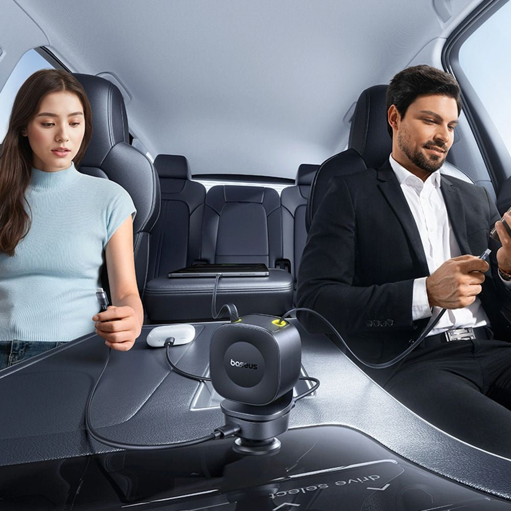 Autoladegerät USB-A, USB-C mit ausziehbarem Kabeln USB-C, Baseus PrimeTrip VR2 Max, 60W, QC, PD, Huawei SCP, Schwarz