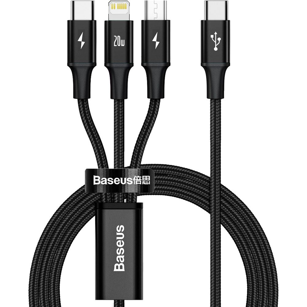 Kabel USB-C zu USB-C / Lightning / MicroUSB, Baseus Rapid 3in1, 20W 1,5m, Schwarz