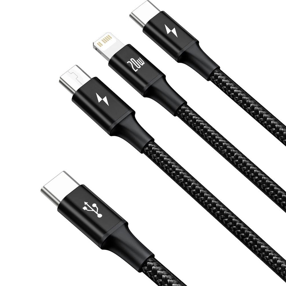 Kabel USB-C zu USB-C / Lightning / MicroUSB, Baseus Rapid 3in1, 20W 1,5m, Schwarz