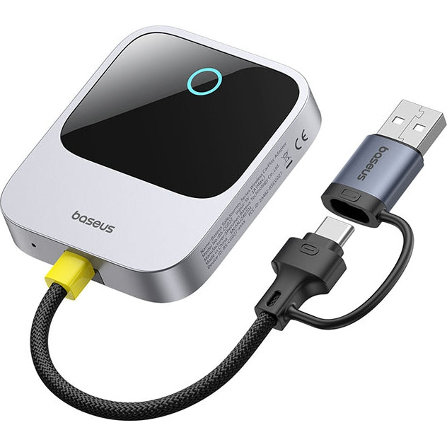 Adapter für drahtloses CarPlay, Baseus SafeJourney USB-A+USB-C, Bluetooth 5.0 / WiFi 5 GHz, Grau