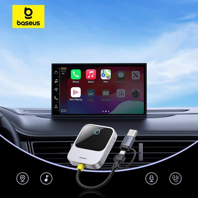 Adapter für drahtloses CarPlay, Baseus SafeJourney USB-A+USB-C, Bluetooth 5.0 / WiFi 5 GHz, Grau
