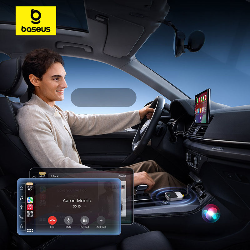Adapter für drahtloses CarPlay, Baseus SafeJourney USB-A+USB-C, Bluetooth 5.0 / WiFi 5 GHz, Grau