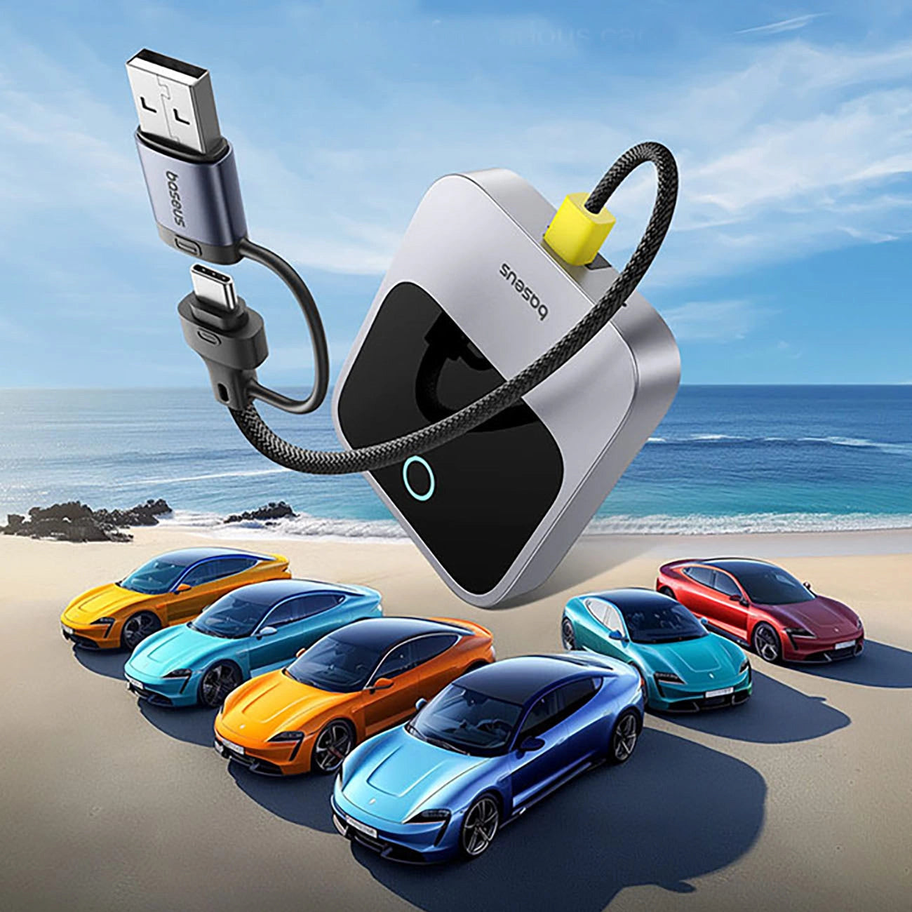 Adapter für drahtloses CarPlay, Baseus SafeJourney USB-A+USB-C, Bluetooth 5.0 / WiFi 5 GHz, Grau