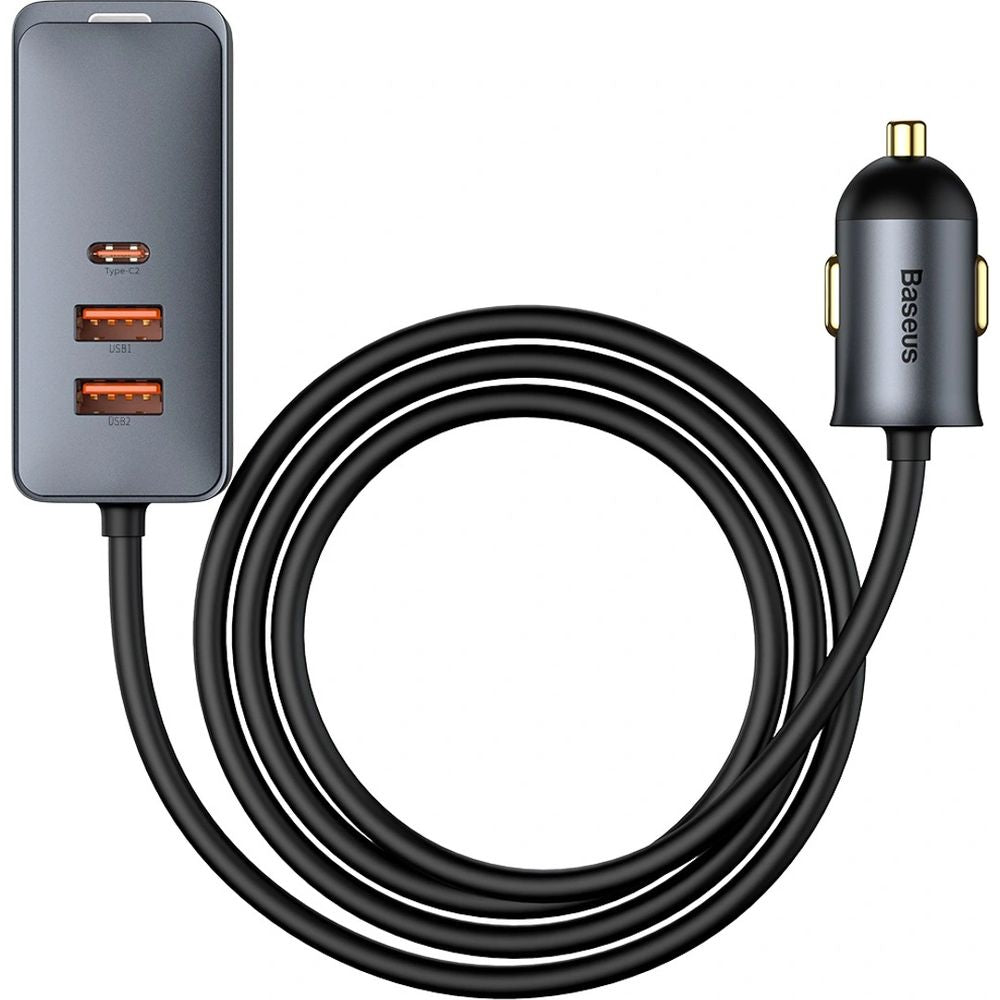 Autoladegerät 2x USB-A, 2x USB-C, Baseus Share Together, 120W, PPS, QC, PD, Samsung AFC, Huawei SCP, Grau