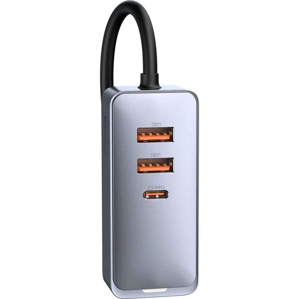 Autoladegerät 2x USB-A, 2x USB-C, Baseus Share Together, 120W, PPS, QC, PD, Samsung AFC, Huawei SCP, Grau