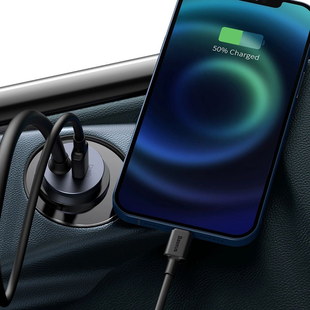 Autoladegerät 2x USB-A, 2x USB-C, Baseus Share Together, 120W, PPS, QC, PD, Samsung AFC, Huawei SCP, Grau