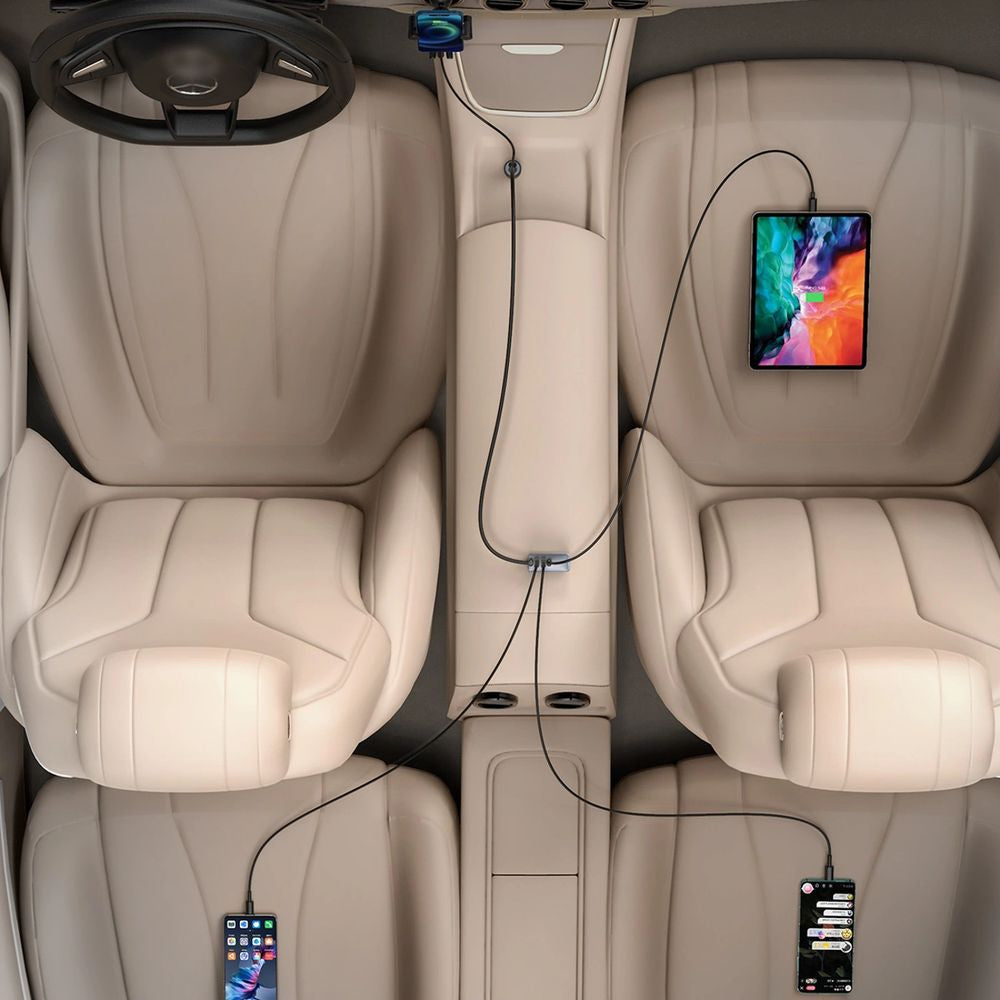 Autoladegerät 2x USB-A, 2x USB-C, Baseus Share Together, 120W, PPS, QC, PD, Samsung AFC, Huawei SCP, Grau