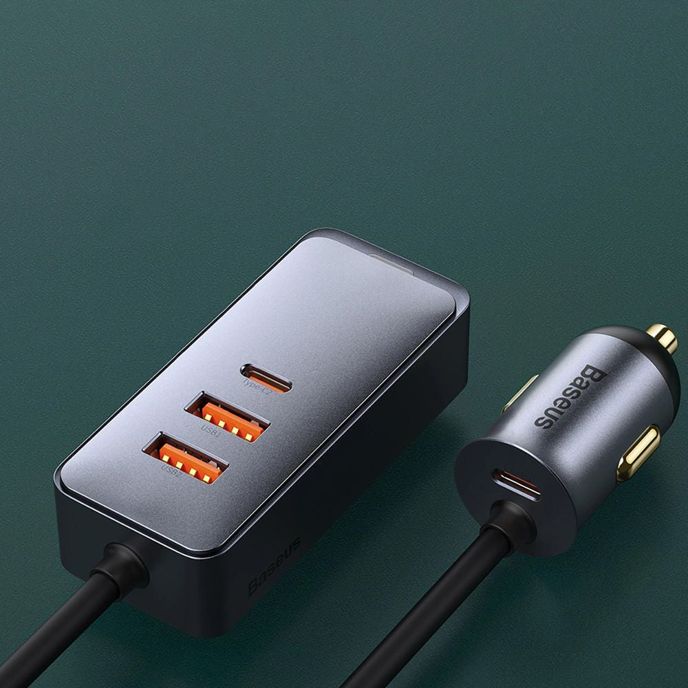 Autoladegerät 2x USB-A, 2x USB-C, Baseus Share Together, 120W, PPS, QC, PD, Samsung AFC, Huawei SCP, Grau