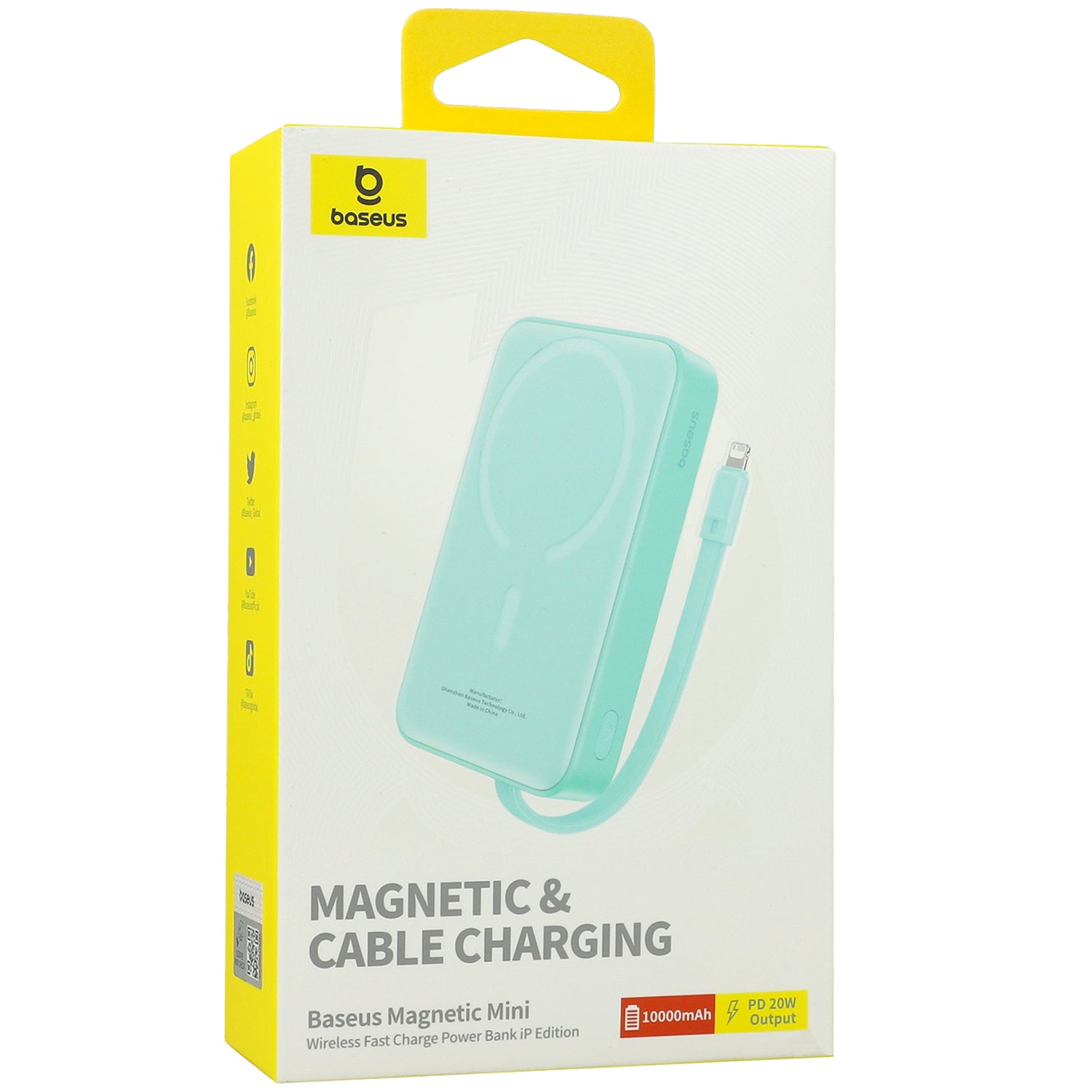 Baseus Magnetic Mini Induktive Qi-Powerbank mit integriertem Lightning-Kabel, für MagSafe, USB-C, 10 000 mAh 20W + Kabel, Blau
