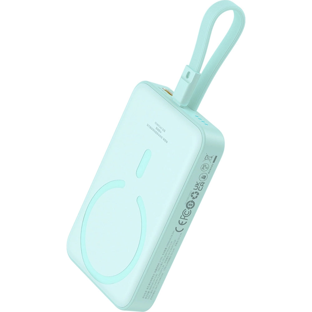 Baseus Magnetic Mini Induktive Qi-Powerbank mit integriertem Lightning-Kabel, für MagSafe, USB-C, 10 000 mAh 20W + Kabel, Blau