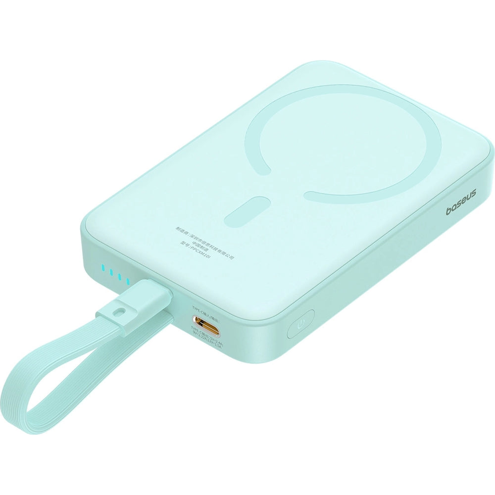 Baseus Magnetic Mini Induktive Qi-Powerbank mit integriertem Lightning-Kabel, für MagSafe, USB-C, 10 000 mAh 20W + Kabel, Blau