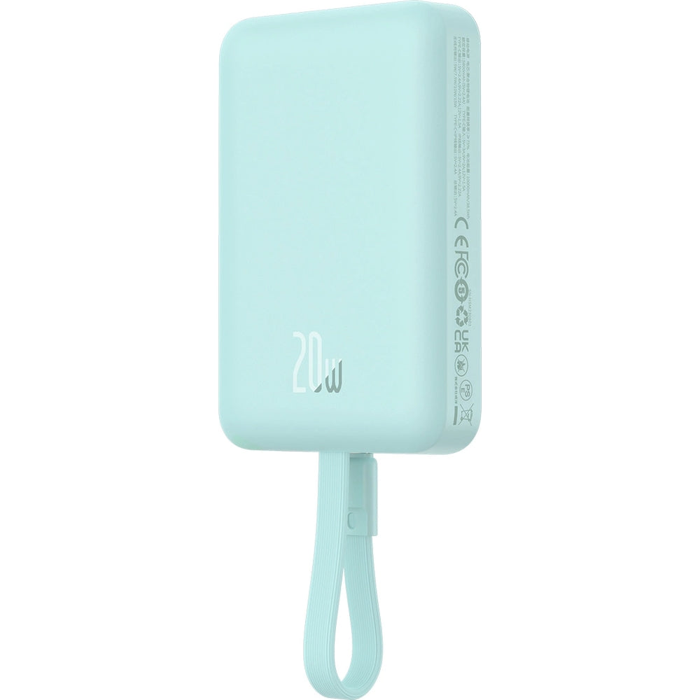 Baseus Magnetic Mini Induktive Qi-Powerbank mit integriertem Lightning-Kabel, für MagSafe, USB-C, 10 000 mAh 20W + Kabel, Blau