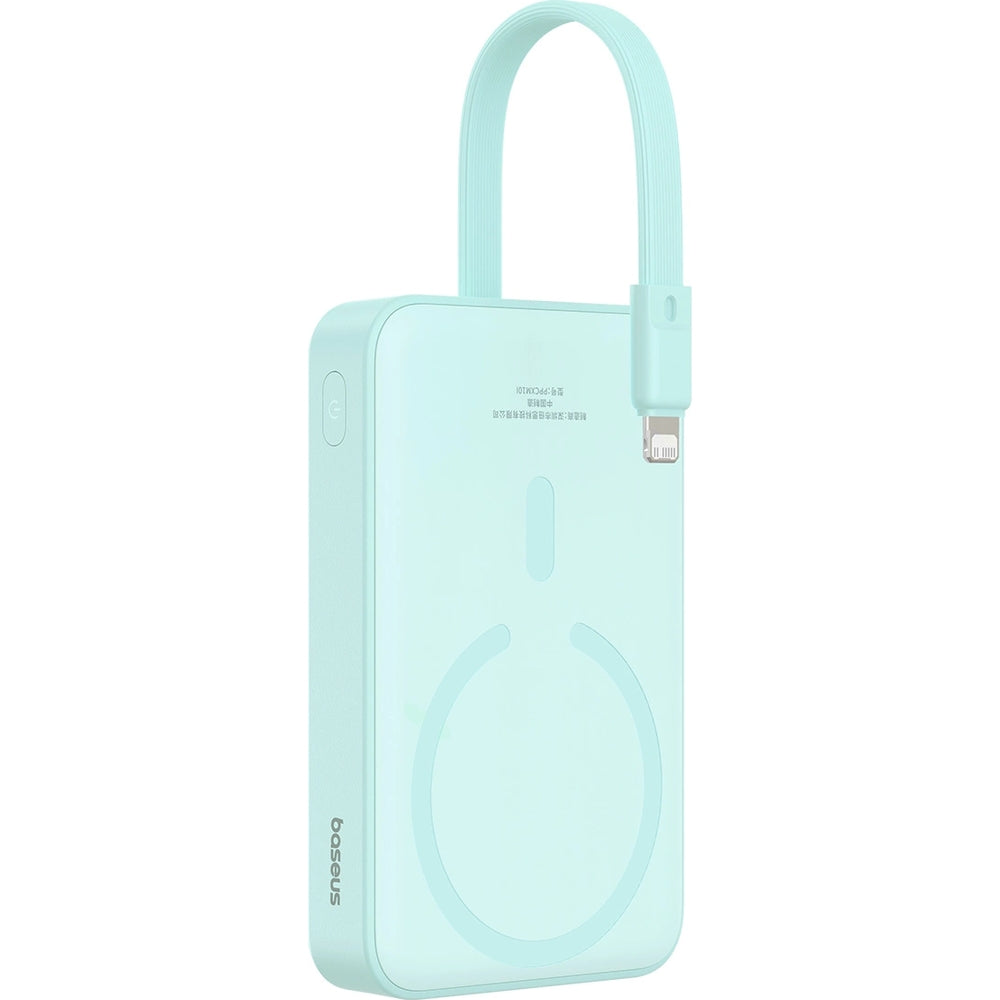 Baseus Magnetic Mini Induktive Qi-Powerbank mit integriertem Lightning-Kabel, für MagSafe, USB-C, 10 000 mAh 20W + Kabel, Blau